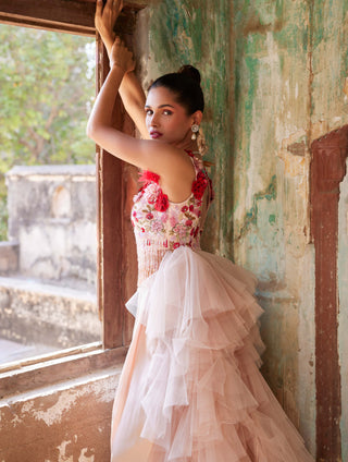 Varun Bahl-Light Salmon Pink Ruffle Top & Trousers-INDIASPOPUP.COM