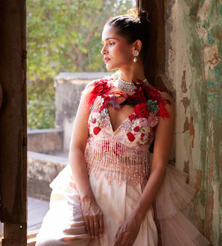 Varun Bahl-Light Salmon Pink Ruffle Top & Trousers-INDIASPOPUP.COM