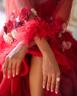 Varun Bahl-Scarlet Red Corsage Cape And Skirt Set-INDIASPOPUP.COM