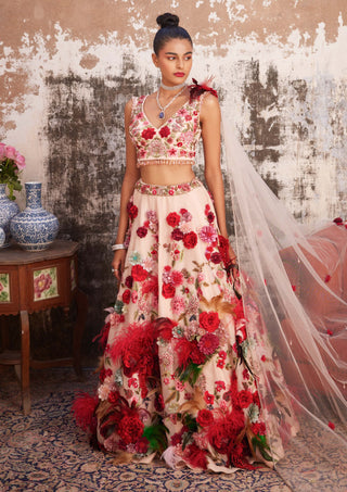 Varun Bahl-Light Salmon Pink Corsage Lehenga Set-INDIASPOPUP.COM
