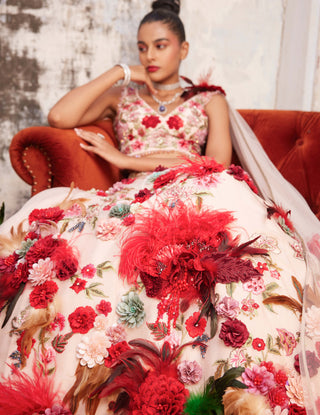 Varun Bahl-Light Salmon Pink Corsage Lehenga Set-INDIASPOPUP.COM