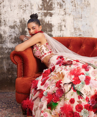 Varun Bahl-Light Salmon Pink Corsage Lehenga Set-INDIASPOPUP.COM