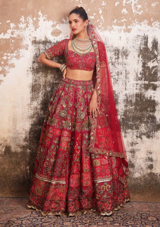 Varun Bahl-Red Multi Patchwork Lehenga Set-INDIASPOPUP.COM