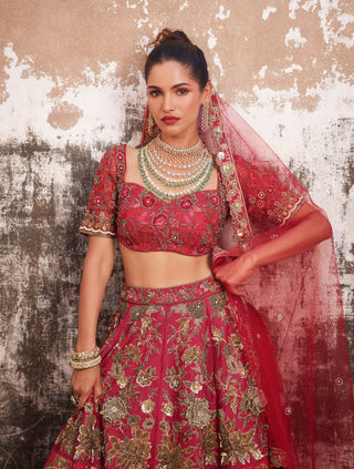 Varun Bahl-Red Multi Patchwork Lehenga Set-INDIASPOPUP.COM