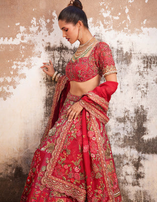 Varun Bahl-Red Multi Patchwork Lehenga Set-INDIASPOPUP.COM