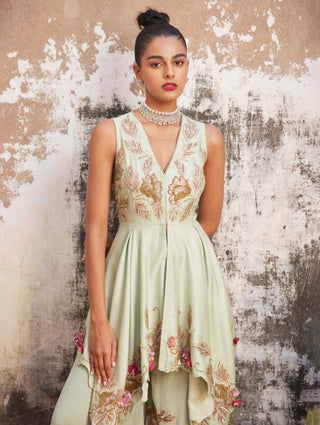 Varun Bahl-Mint & Gold Corsage Sharara Set-INDIASPOPUP.COM