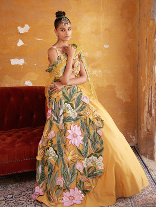 Varun Bahl-Tuscan Yellow Embroidered Lehenga Set-INDIASPOPUP.COM
