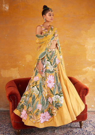 Varun Bahl-Tuscan Yellow Embroidered Lehenga Set-INDIASPOPUP.COM