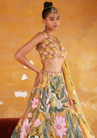 Varun Bahl-Tuscan Yellow Embroidered Lehenga Set-INDIASPOPUP.COM