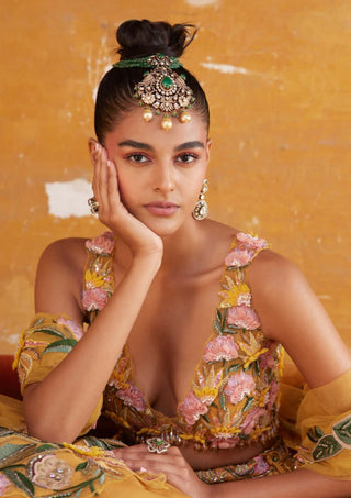 Varun Bahl-Tuscan Yellow Embroidered Lehenga Set-INDIASPOPUP.COM