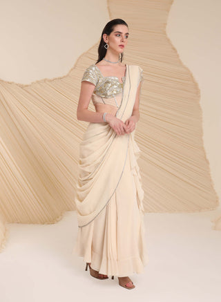 Divya Aggarwal-Hertha Ivory Pre-Draped Sari With Corset-INDIASPOPUP.COM