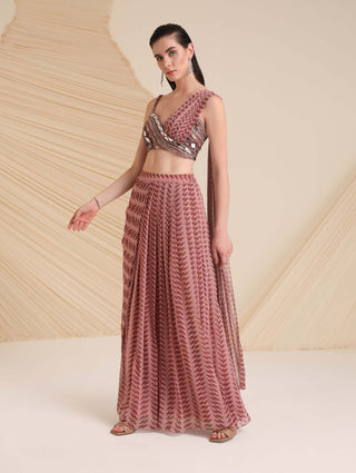 Divya Aggarwal-Mauve Draped Skirt And Blouse-INDIASPOPUP.COM