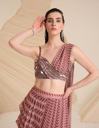 Divya Aggarwal-Mauve Draped Skirt And Blouse-INDIASPOPUP.COM