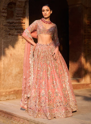 Tamanna Punjabi Kapoor Sunkissed Coral Organza Lehenga Set available on indiaspopup