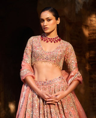 Tamanna Punjabi Kapoor Sunkissed Coral Organza Lehenga Set available on indiaspopup