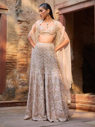 Tamanna Punjabi Kapoor Nude Peach High Waist Sharara And Cape Set available on indiaspopup