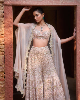 Tamanna Punjabi Kapoor Nude Peach High Waist Sharara And Cape Set available on indiaspopup