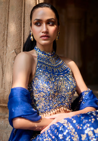 Tamanna Punjabi Kapoor Royal Blue Organza Lehenga Set available on indiaspopup
