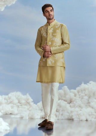 Nachiket Barve Men-Sap Green Mayflower Bundi Set-INDIASPOPUP.COM