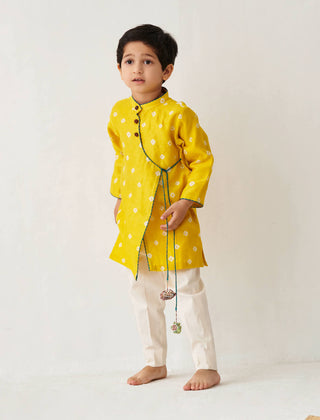 Itrh Kids-Yellow Bandhani Kurta And Pants-INDIASPOPUP.COM