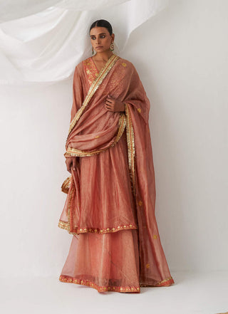 Itrh-Dilara Peach Gathered Kurta Set-INDIASPOPUP.COM