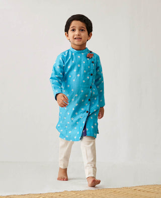 Itrh Kids-Blue Bandhani Kurta And Pants-INDIASPOPUP.COM