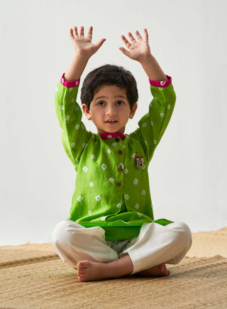 Itrh Kids-Green Bandhani Kurta And Salwar-INDIASPOPUP.COM