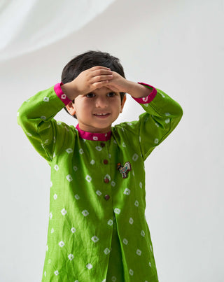 Itrh Kids-Green Bandhani Kurta And Salwar-INDIASPOPUP.COM