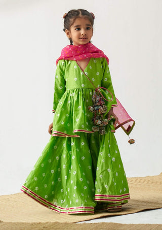 Itrh Kids-Neon Green Bandhani Sharara Set-INDIASPOPUP.COM
