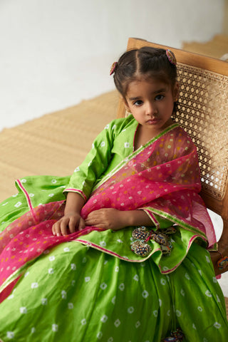 Itrh Kids-Neon Green Bandhani Sharara Set-INDIASPOPUP.COM