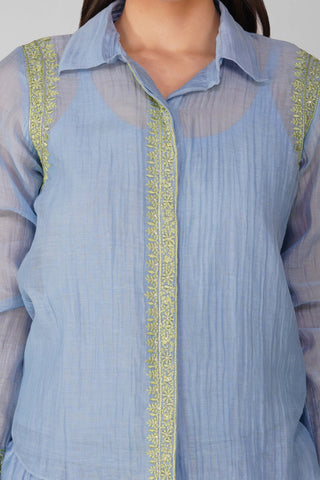 Devyani Mehrotra-Blue Threadwork Shirt-INDIASPOPUP.COM