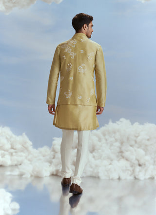 Nachiket Barve Men-Sap Green Mayflower Bundi Set-INDIASPOPUP.COM