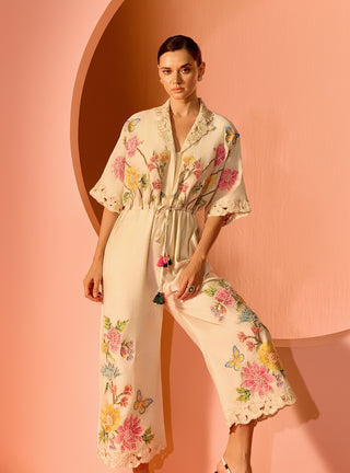 Ivory Mosaic Floral Jumpsuit by Chandrima available on Indiaspopup.com