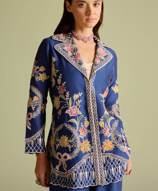 Ivory Beadwork Bustier With Indigo Jacket And Pants by Chandrima available on Indiaspopup.com