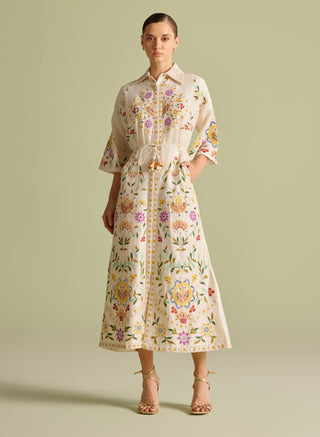 Ivory Applique Shirt Dress by Chandrima available on Indiaspopup.com