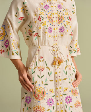 Ivory Applique Shirt Dress by Chandrima available on Indiaspopup.com