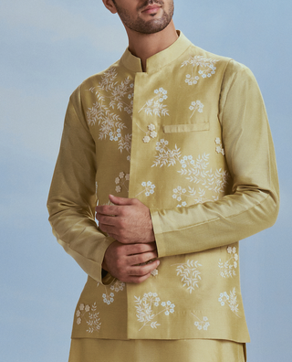 Nachiket Barve Men-Sap Green Mayflower Bundi Set-INDIASPOPUP.COM
