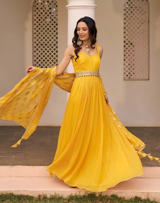 Chhavvi Aggarwal-Yellow Lurex Anarkali And Dupatta-INDIASPOPUP.COM