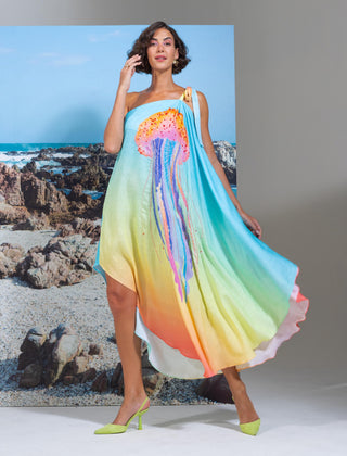 Pina colada one-shoulder asymmetrical dress