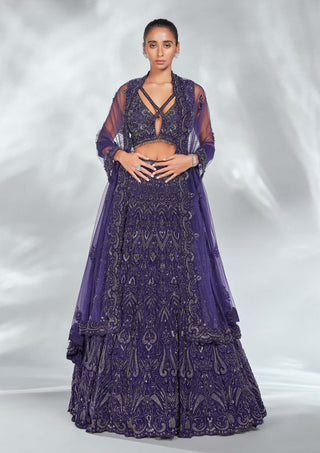 Nitika Gujral-Purple Net Embroidered Lehenga Set-INDIASPOPUP.COM