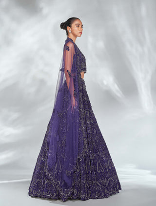 Nitika Gujral-Purple Net Embroidered Lehenga Set-INDIASPOPUP.COM