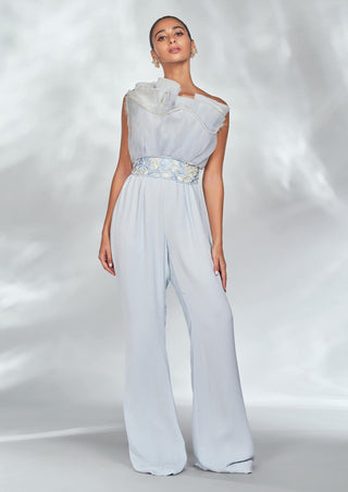 Shriya Som-Blue Drape Jumpsuit With Belt-INDIASPOPUP.COM