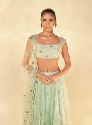 Shehla Khan-Mint Green Embroidered Lehenga Set-INDIASPOPUP.COM