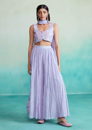 The Right Cut-Lavender Luminova Crop Top And Sharara Set-INDIASPOPUP.COM