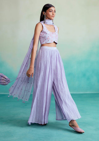 The Right Cut-Lavender Luminova Crop Top And Sharara Set-INDIASPOPUP.COM
