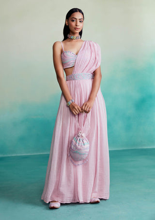 The Right Cut-Orchid Pink Bloomsy Skirt And Sari-INDIASPOPUP.COM