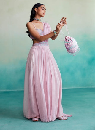 The Right Cut-Orchid Pink Bloomsy Skirt And Sari-INDIASPOPUP.COM