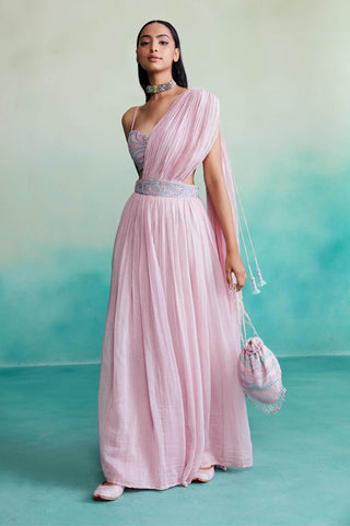 The Right Cut-Orchid Pink Bloomsy Skirt And Sari-INDIASPOPUP.COM