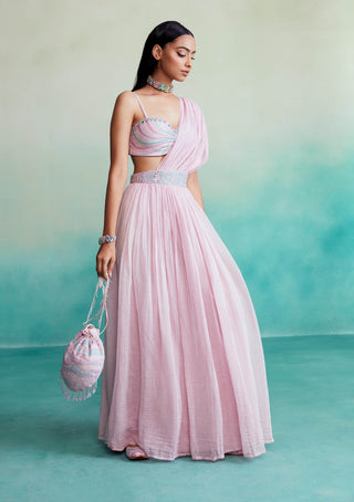 The Right Cut-Orchid Pink Bloomsy Skirt And Sari-INDIASPOPUP.COM