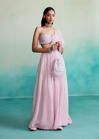 The Right Cut-Orchid Pink Bloomsy Skirt And Sari-INDIASPOPUP.COM